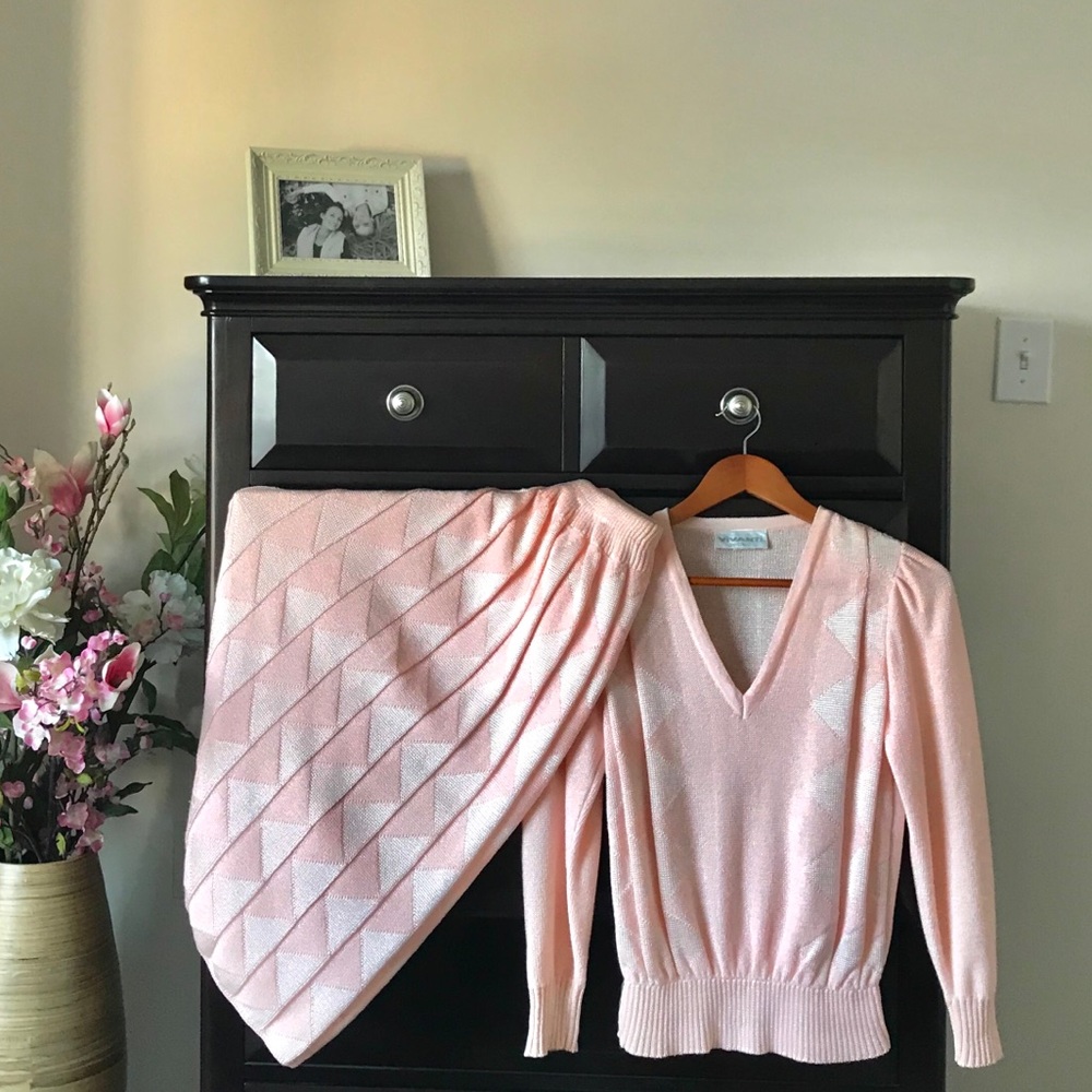 80s Vintage Pale Pink Vivanti Petites Knit Set